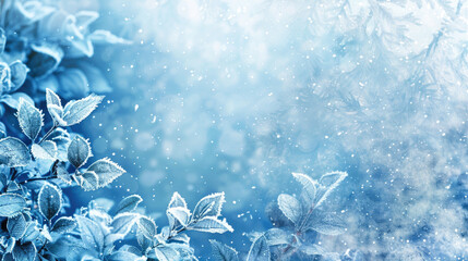 Light blue frosted leaves on a white blurred background.