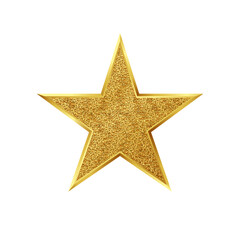 Gold luxury five-pointed 3D star with glitter and shimmer texture. Vector stock illustration.