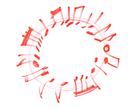 Grunge hand draw shape music notes, icon isolated on white, red marker