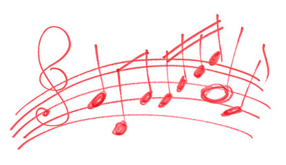 Grunge hand draw shape music notes, icons isolated on white, red marker