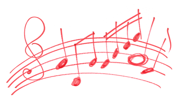 Grunge hand draw shape music notes, icons isolated on white, red marker