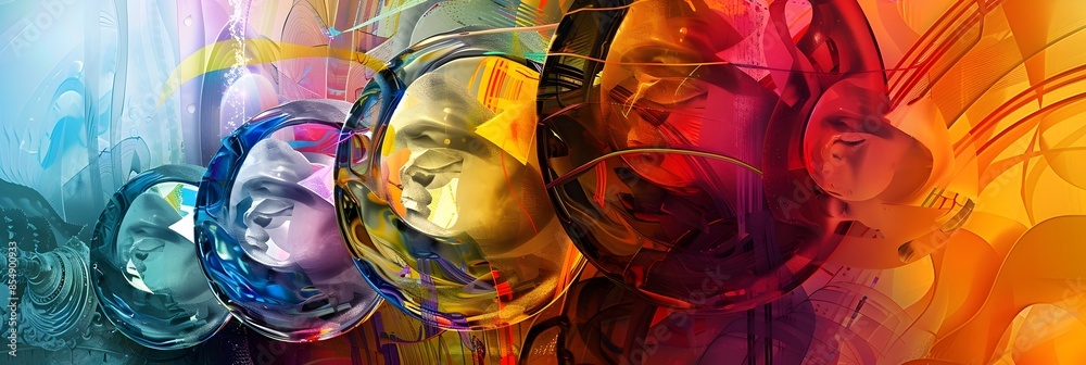 Poster captivating kaleidoscope of vibrant colors shapes and reflections evoking a dreamlike and futuristic