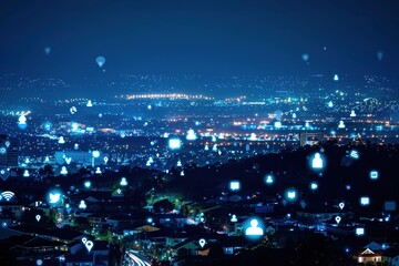 Obraz premium social media icons filled up the city at night