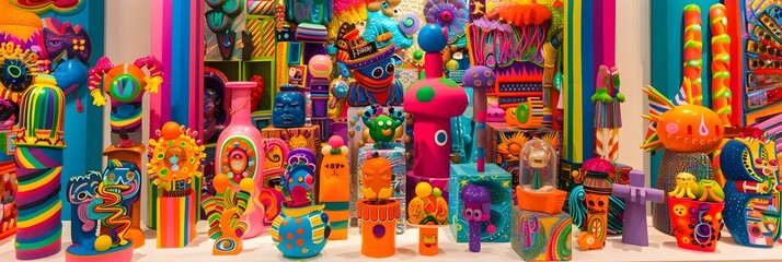 Fototapeta premium Colorful and Vibrant Assortment of Eclectic Decorative Accessories and Toys