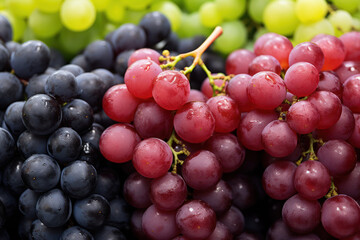 Fototapeta premium A close-up shot of a bunch of grapes featuring black, red, and green grapes