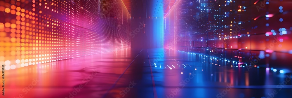 Poster Dazzling Light Show of Vibrant Neon Glow and Electrifying Digital Patterns in a Futuristic Sci Fi Environment