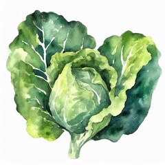 Obraz premium Hand drawn watercolor collard greens vegetable isolated on white background