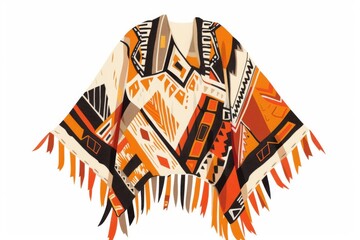 A trendy poncho with a captivating geometric pattern, showcased on a pristine white background.