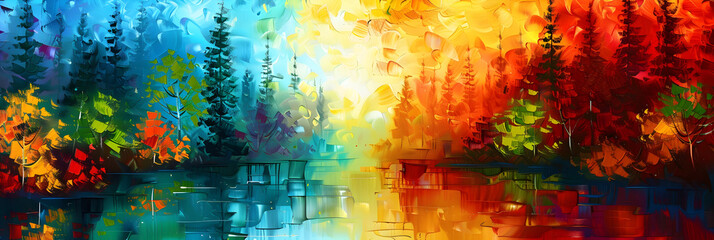 Naklejka premium Enchanting Autumn Landscape with Vibrant Foliage and Serene Reflection in Lake