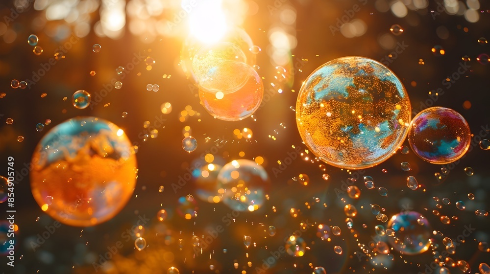 Poster enchanting bubble orbs drifting in a luminous ethereal dreamscape