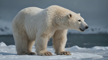 Fototapeta premium a polar bear standing on a piece of ice