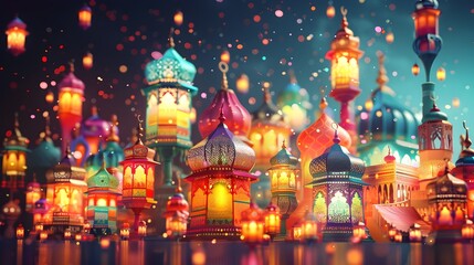 Obraz premium Enchanting Lantern Lit City A Kaleidoscope of Culture Tradition and Imagination