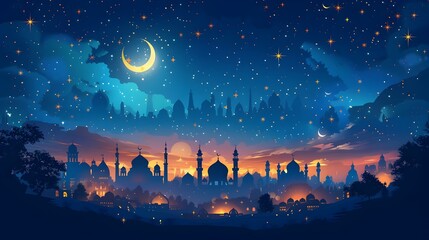 Fototapeta premium Enchanting Moonlit Skyline of Mystical Middle Eastern City