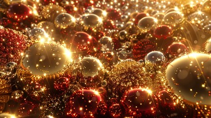 Abstract Sparkling Gold and Red Orbs, Generative AI