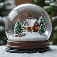 a snow globe with a house inside of it