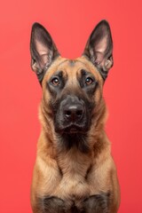 Belgian Malinois dog on minimalistic colorful background with Copy Space. Perfect for banners, veterinary ads, pet food promotions, and minimalist designs.