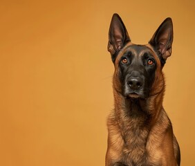 Belgian Malinois dog on minimalistic colorful background with Copy Space. Perfect for banners, veterinary ads, pet food promotions, and minimalist designs.