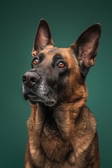 Belgian Malinois dog on minimalistic colorful background with Copy Space. Perfect for banners, veterinary ads, pet food promotions, and minimalist designs.