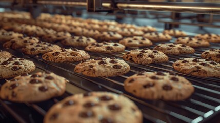 Cookie factory, food industry. Fabrication. Cookie production, food, bakery, cook, sweet, dessert, pastry, delicious, cookies, cake, tasty, oven, automatic, conveyor