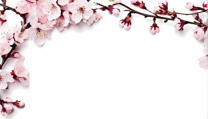 Cherry blossom branch on white background, AI Generated