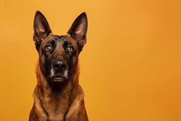 Belgian Malinois dog on minimalistic colorful background with Copy Space. Perfect for banners, veterinary ads, pet food promotions, and minimalist designs.