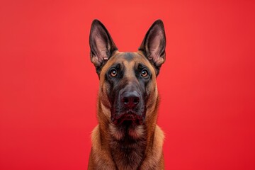 Belgian Malinois dog on minimalistic colorful background with Copy Space. Perfect for banners, veterinary ads, pet food promotions, and minimalist designs.