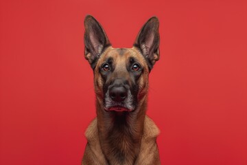 Belgian Malinois dog on minimalistic colorful background with Copy Space. Perfect for banners, veterinary ads, pet food promotions, and minimalist designs.