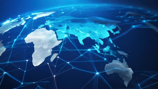 A close-up view of a world map on a blue background, ideal for travel or educational projects