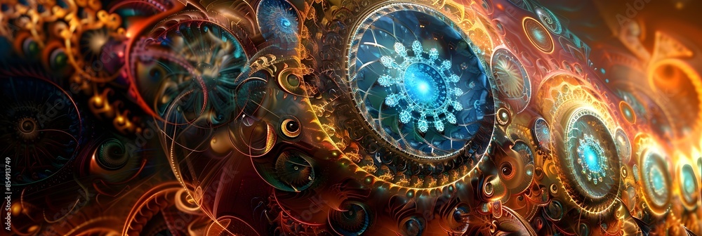 Aufkleber mesmerizing cosmic kaleidoscope of vibrant fractal patterns and swirling digital shapes