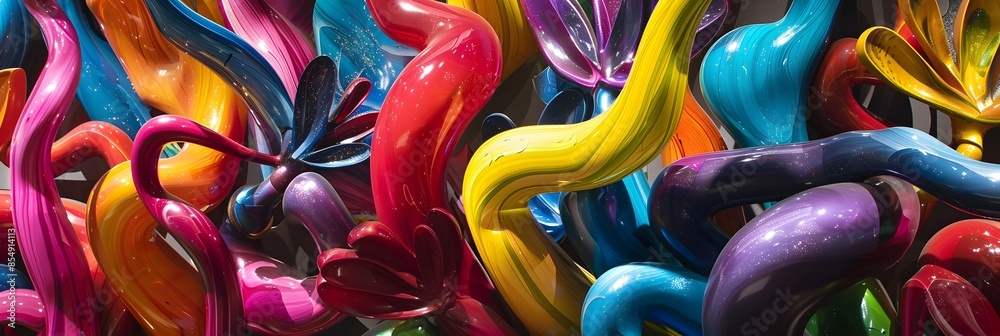 Leinwandbilder Mesmerizing Explosion of Vibrant Colors and Flowing Liquid Textures in Dynamic Abstract Artwork Bursting with Visual Energy and Imagination
