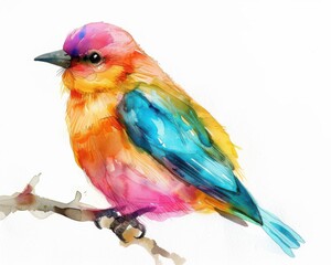 Obraz premium Colorful bird watercolor painting with intricate feather