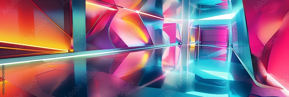 Poster mesmerizing prismatic tunnel of light an immersive digital geometric artwork in vibrant hues