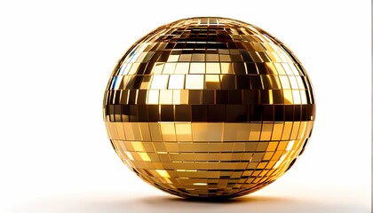 Golden disco round mirror ball on white background, AI Generated