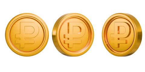 Set of rotating gold coin with rouble sign