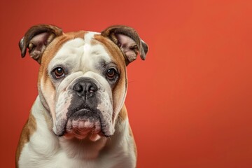 Fototapeta premium Bullmastiff dog on minimalistic colorful background with Copy Space. Perfect for banners, veterinary ads, pet food promotions, and minimalist designs.