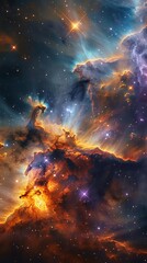 Galactic nebula with swirling colors and bright stars, creating a mesmerizing cosmic scene