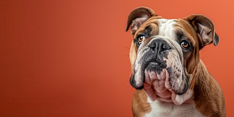 Bullmastiff dog on minimalistic colorful background with Copy Space. Perfect for banners, veterinary ads, pet food promotions, and minimalist designs.