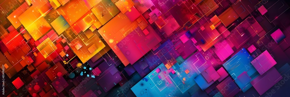 Poster Prismatic Digital Mosaic Mesmerizing Geometric Abstraction in Vibrant Chromatic Overlay