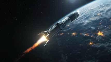 Obraz premium Spacecraft launch from earth at night