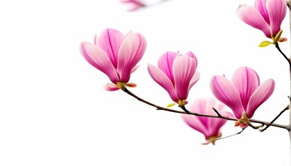 Pink spring magnolia flowers on a branch isolated on white background, AI Generated