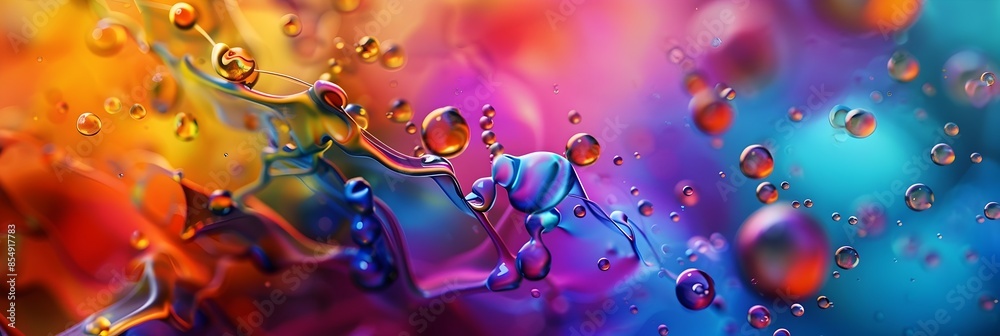 Poster splashing liquid droplets in a vibrant colorful abstract art composition