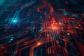 Fototapeta premium Futuristic holographic particle display, glowing particles and data flow concept illustration