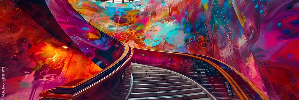 Aufkleber surreal spiral staircase cascading through a luminous kaleidoscopic dreamscape