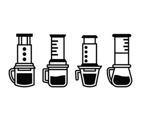 aeropress coffee drink icons symbol vector design simple black white color illustration set