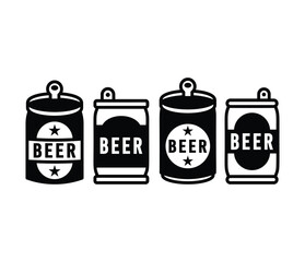 beer can bottle drink beverage icons symbol vector design black white color illustration set