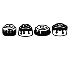 cinnamon roll food dessert cake icons vector design symbol black white color illustration sets