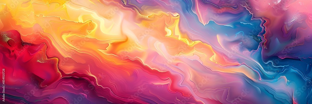 Poster vibrant abstract digital painting with flowing prismatic gradients and ethereal energy