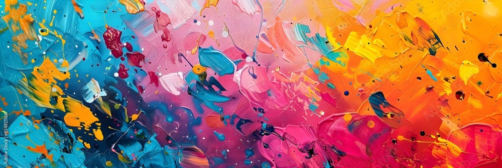 Aufkleber Vibrant Abstract Expressionist Painting with Dynamic Colorful Splatter and Brush Strokes