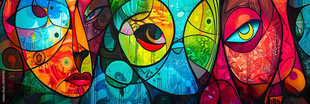 Poster vibrant abstract expressions captivating kaleidoscope of surreal shapes and colors