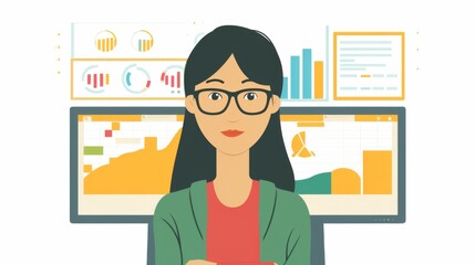 Illustration of an Asian IT  woman